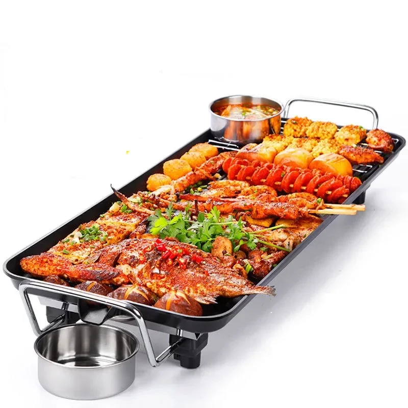 1500W Household Electric Grill Smokeless Barbecue Skewers Electromechanical Grill Pan Non-Stick Iron Fish Oven