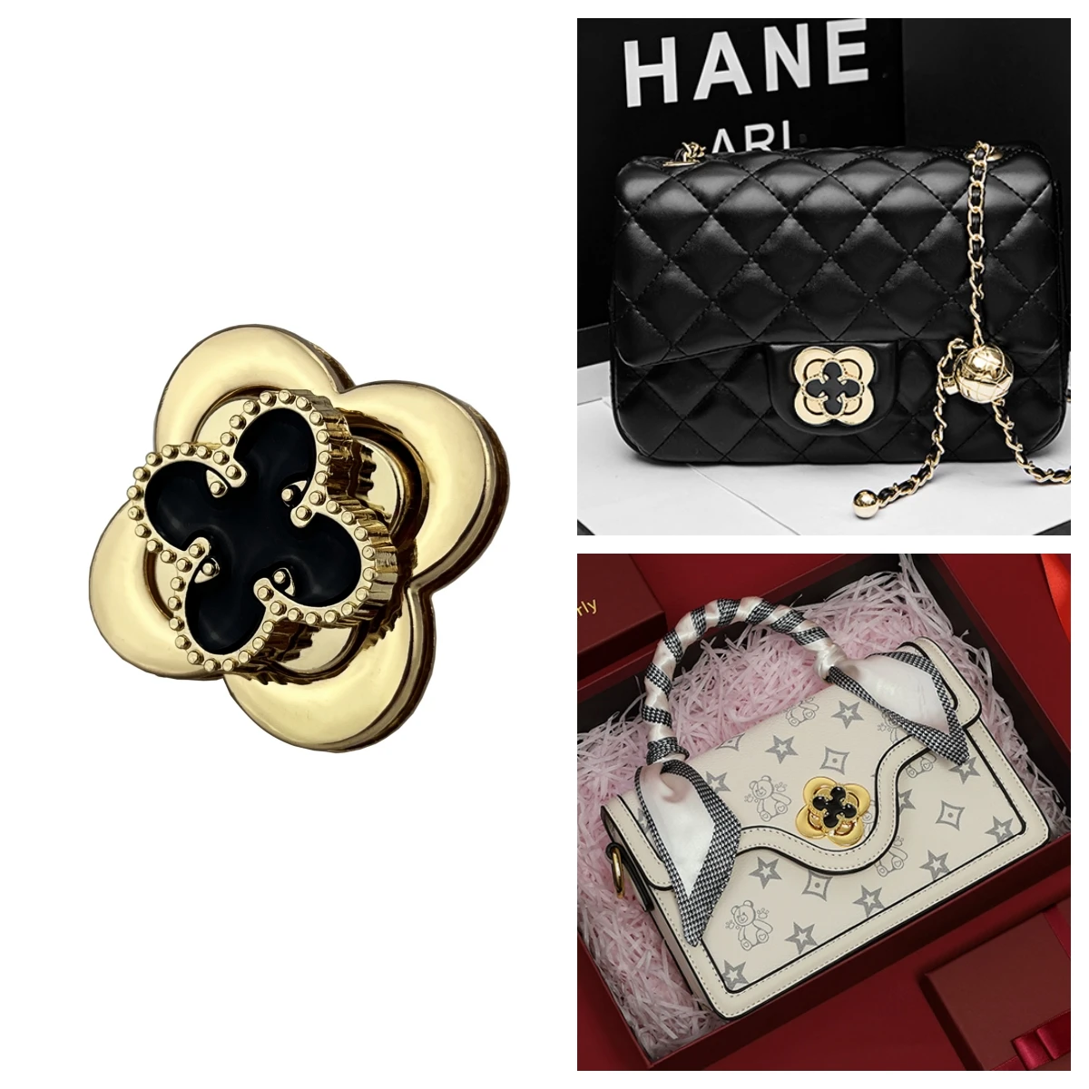 

Flower Shape Metal Gold Bag Hardware Twist Lock for Women Purse Handbags Turn Locks Accessories