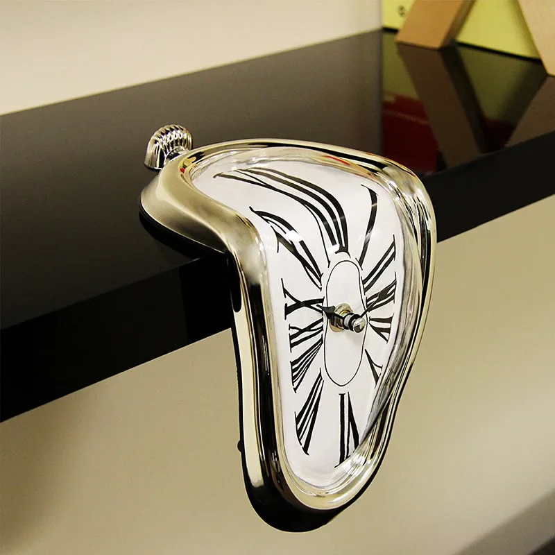 1pc NEW Creative Seat Twisting Clock Melting Table Clock Right Angle Retro Deformation Roman Numerber Clocks Office Home Decor - Image 2