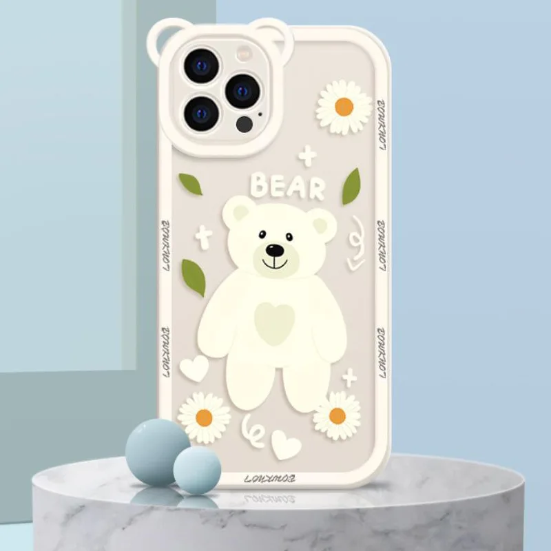 Hot selling Instagram Bear Flower Phone Case iPhone 15 Transparent Case 14 Pro Girl 13 Soft Case iPhone 11