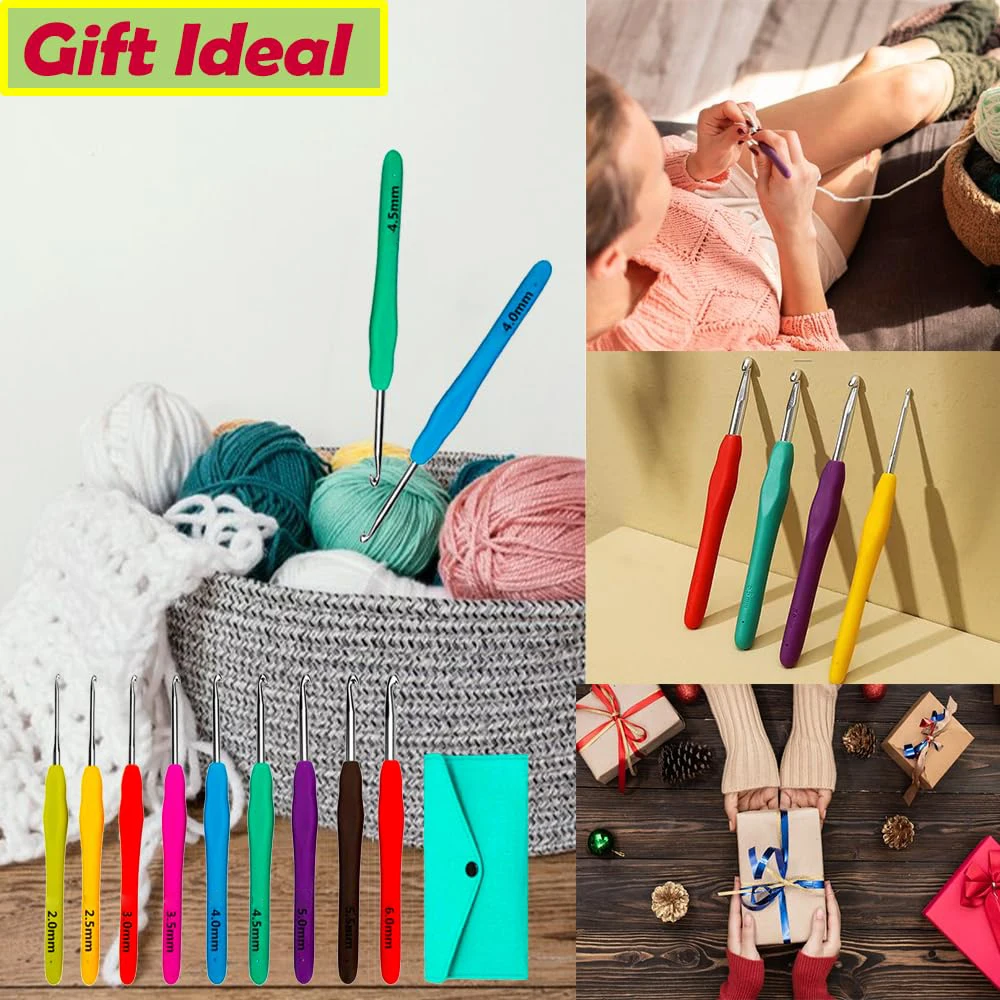 Multicolor Crochet Hooks Set Crochet Kit for Beginners 14 Size Hooks Set 2mm-10mm Ergonomic with Case