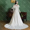 French Vintage High Neck Wedding Dress Long Sleeves Satin Appliques Beading A Line Customized Hepburn Zipper Retro Bridal Gowns 2