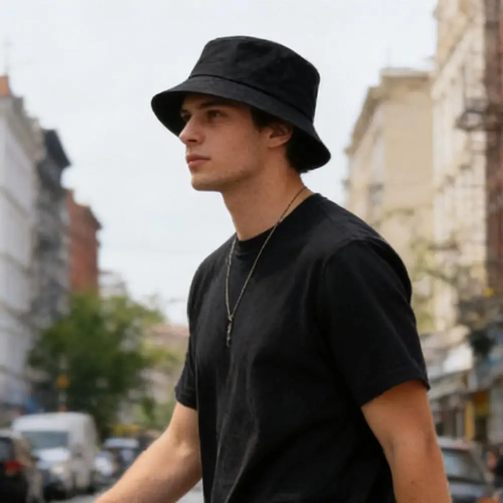 Unisex Solid Plain Bucket Hat Reversible Retro Fisherman Cap Available in Multiple Retro Colors Outdoor Sun Protection Hat - Image 3