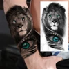 Realistic Lion Eyes Arm Temporary Tattoos For Women Adult Men Lion Compass Crown Cross False Tattoo 3D Waterproof Tattoo Sticker 4