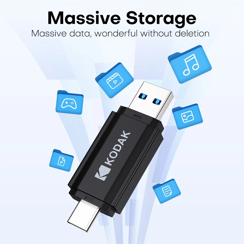 KODAK K143D USB 3.2 Type-C 플래시 드라이브 128GB 256GB 64GB 32GB OTG 고속 듀얼 펜드라이브 (휴대폰/노트북용)