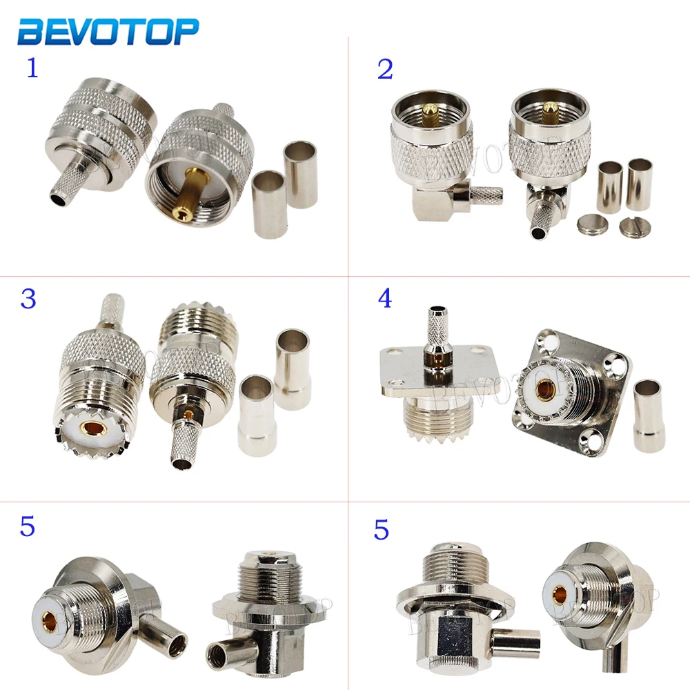 10 ชิ้น/ล็อต UHF PL259 ชาย UHF SO239 หญิง 50-3 UHF RF COAX Connector CRIMP สําหรับ RG58 RG142 RG223 RG400 LMR195 LMR200 สาย 1