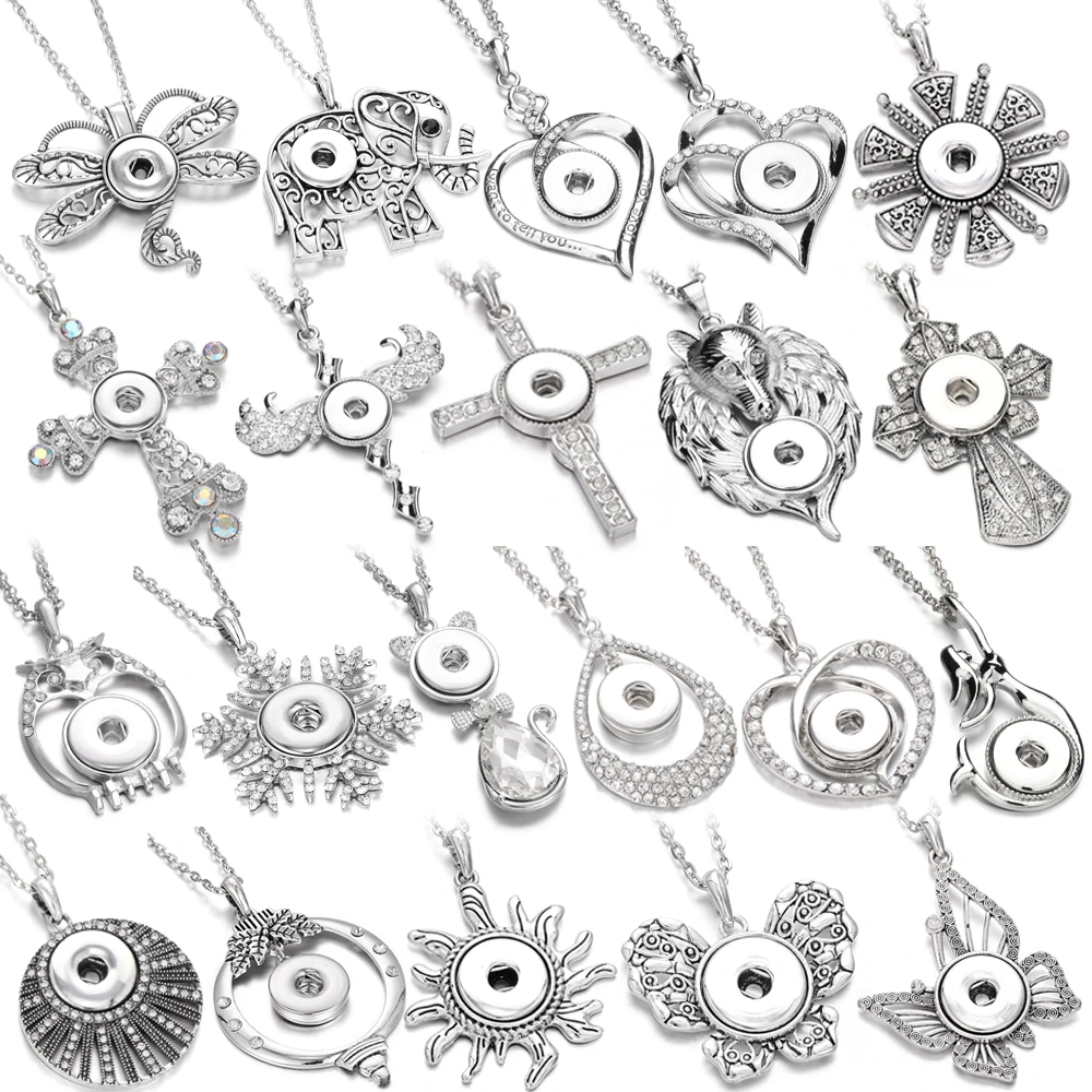 10PCS Wholesale Bulk Snap Jewelry Making Supplies Vintage Metal 18mm Snap Button Necklace Snap Pendant Necklace Button Jewelry