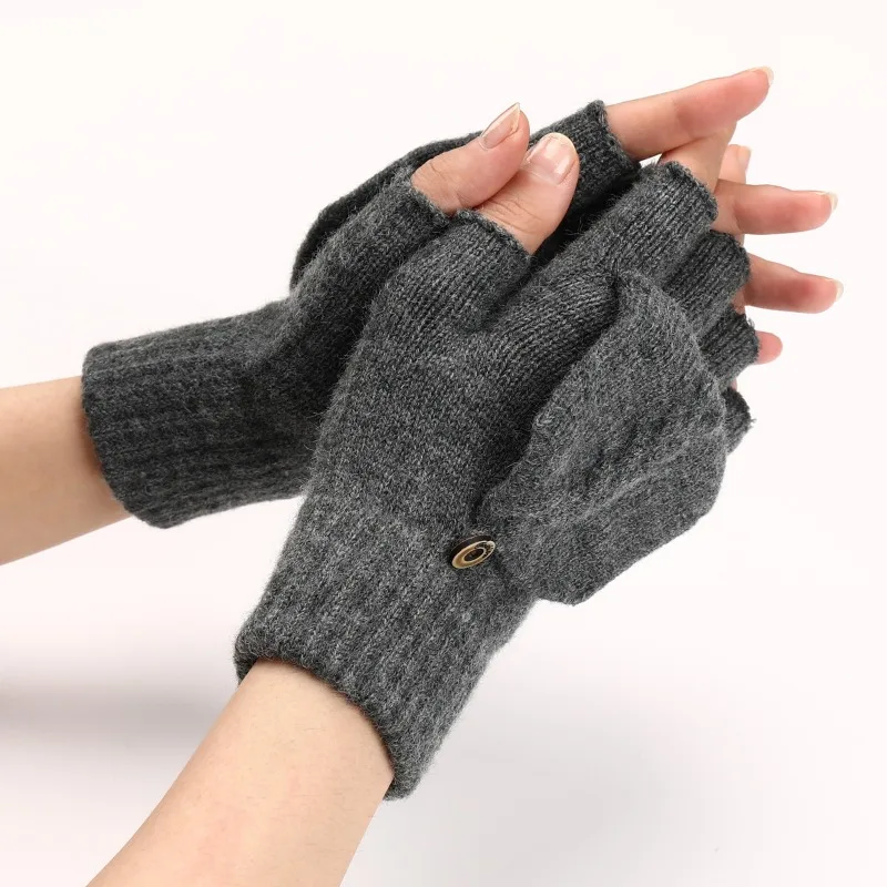 1Pair Knitted Fingerless Flip Gloves Winter Warm Flexible Touchscreen Gloves for Men Women Unisex Exposed Finger Mittens Glove