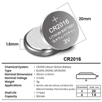 80mAh 3V CR2016 Button Coin Cell DL2016 ECR2016 BR2016 3V Lithium Battery For Watch Car Key Remote Computer Motherboard - Image 2