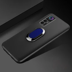 Premium Silicone Phone Case with Finger Ring - Blue, Red, Black - for TCL 30 (TCL 30 Plus) (Blue)