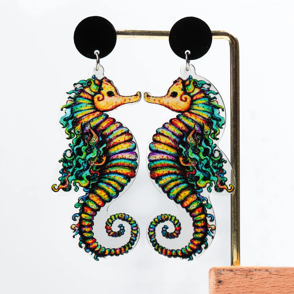 LONYOO Cute Ocean Seahorse Earrings - Acrylic Dangle Earrings, Stainless Steel Hooks, Trendy Women's Jewelry