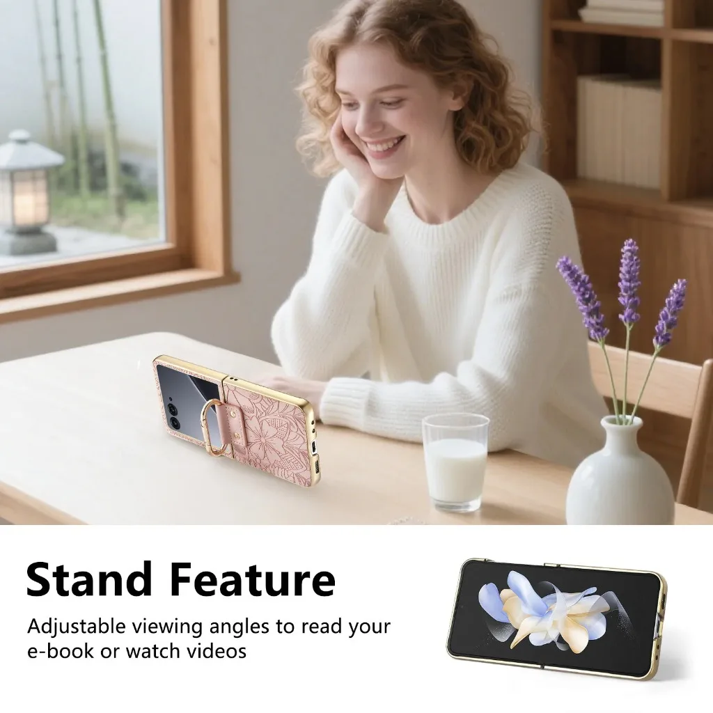 Elegant Embossed Flower PU Leather Phone Case with Ring Buckle - Shockproof & Protective Cover