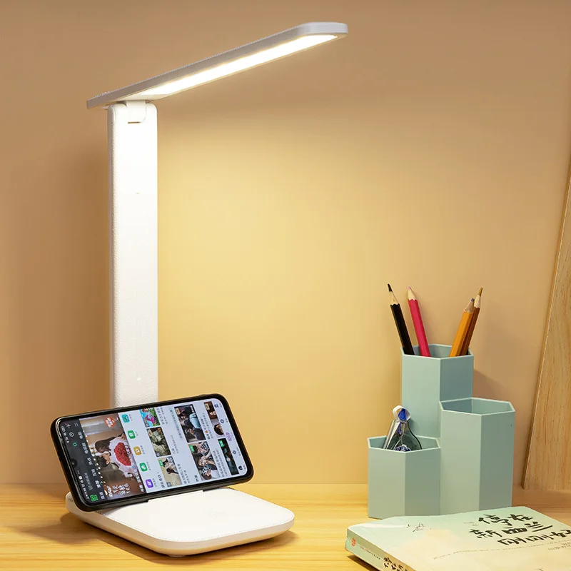 Desk Lamp LED Touch Switch White Folding Desk Lamp Bedroom Bedside Study Reading Eye Care Night Lamp USB Plug-in Dimmable White 6