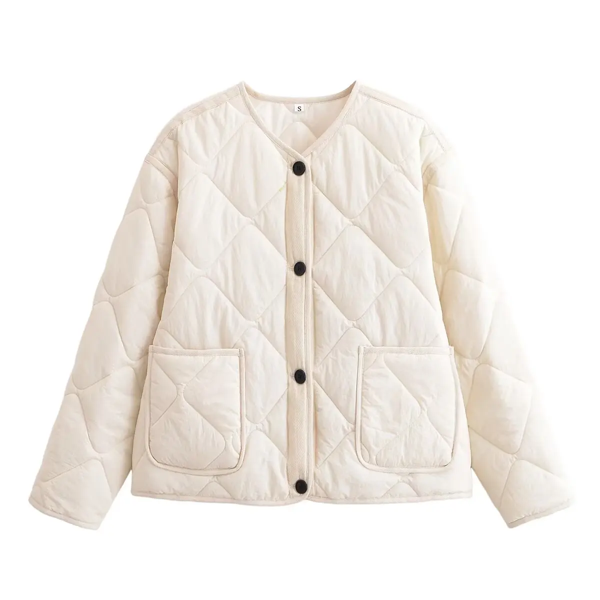 Woman Loose Quilted Jacket Coat O-Neck Single Breasted Pocket Solid Color Cropped Jacket Simple Autumn Winter New Chic Outwear