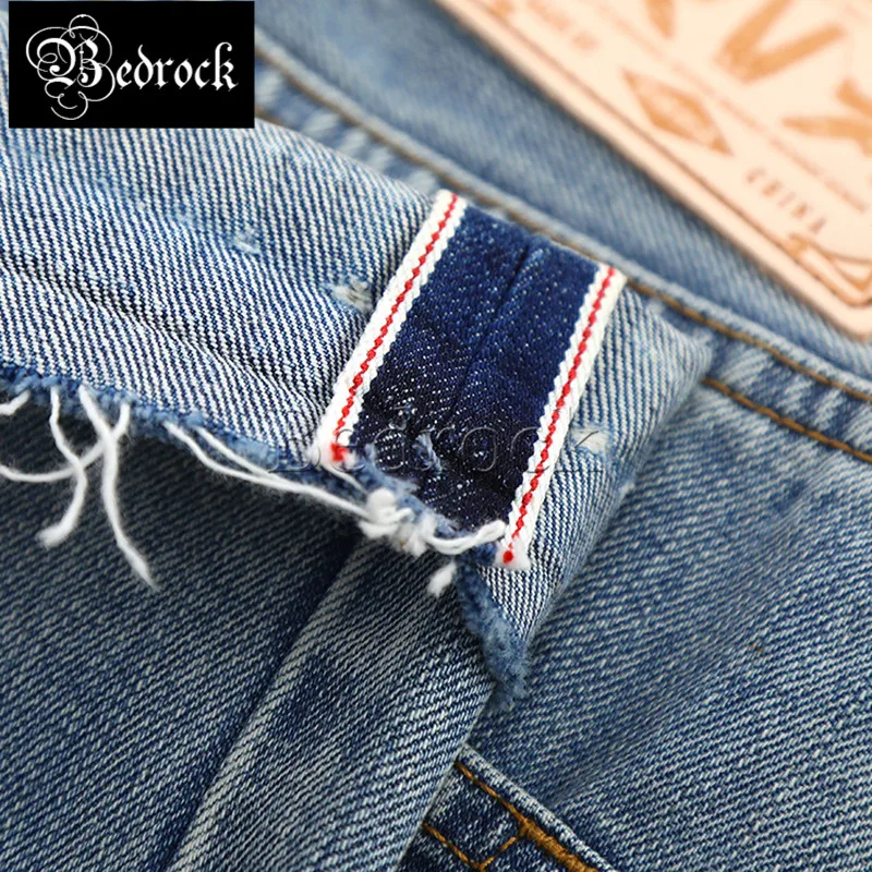 MBBCAR bell-bottoms for men blue 14oz one wash selvedge denim jeans wear out split joint personality special flare pants 7494