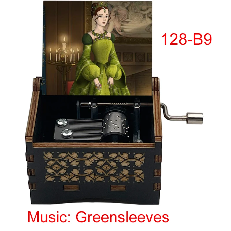 Black Wooden 18 Tones Greensleeves Hand Music Box British Folk Musical Gifts Girlfriend Christmas Party New Year Present