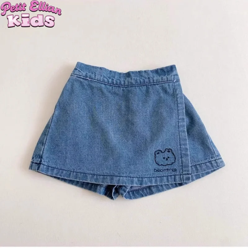 Adorable Cotton Cute and Comfortable Denim Skirt – style Trend Shorts with Bear Embroidery for 2 – 8 Y Kids Girls Clothes Adorable Cotton Cute and Comfortable Denim Skirt – style Trend Shorts with Bear Embroidery for 2 – 8 Y Kids Girls Clothes