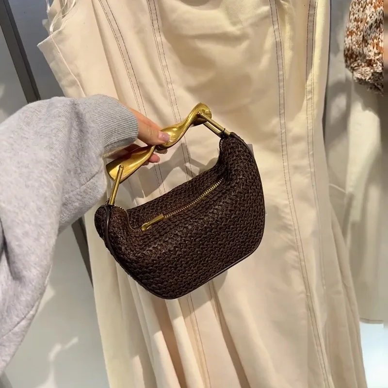 Women Tote Bag hollow out straw weaving Beach BagFashion Knitted Bag Solid Color Simple Shopping Bag for Travel Vacation