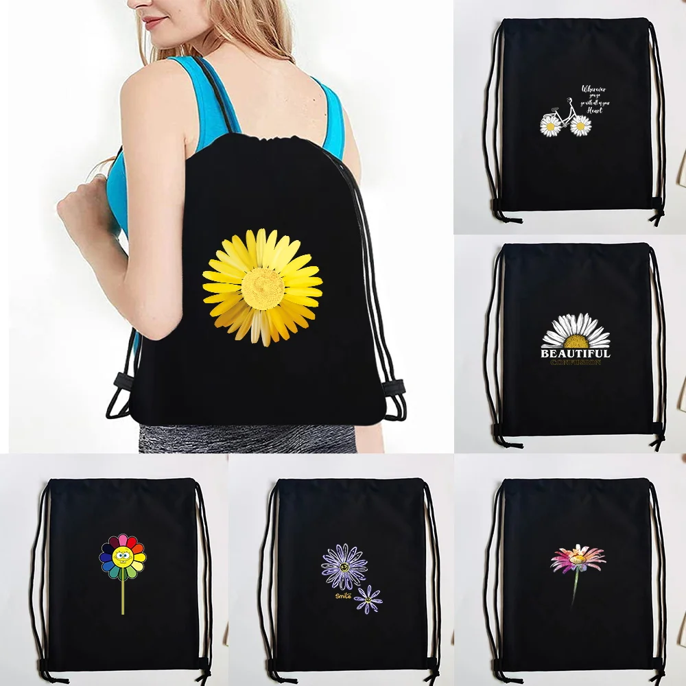 

Man Women Drawstring Backpack Pack Gym Tote Bag School Sport Bag Fashion Daisy Printed Tote Cloth Bags Practical Sundries Bags