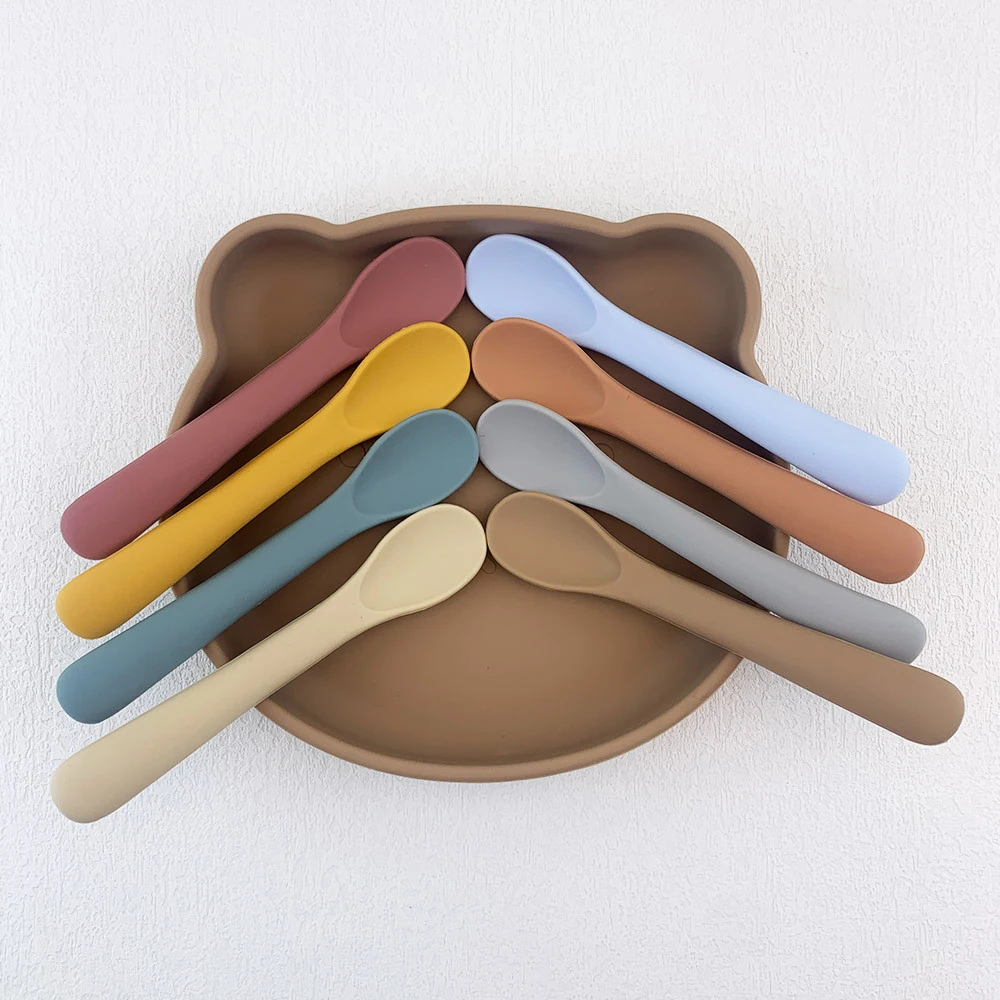 Baby Soft Silicone Spoon Food-grade Silicone Children's Supplementary Feeding Training Spoon silicone feeding spoon learning spoons baby cutlery Long-handle Feeding