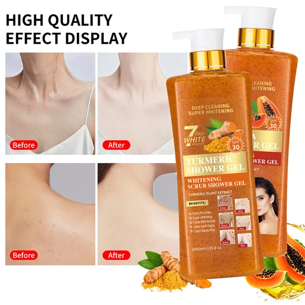 1000 مللي جل استحمام فائق التبييض من البابايا 7 أيام زيت تبييض البابايا للوجه والجسم تفتيح البشرة غسول الجسم للبقع الداكنة