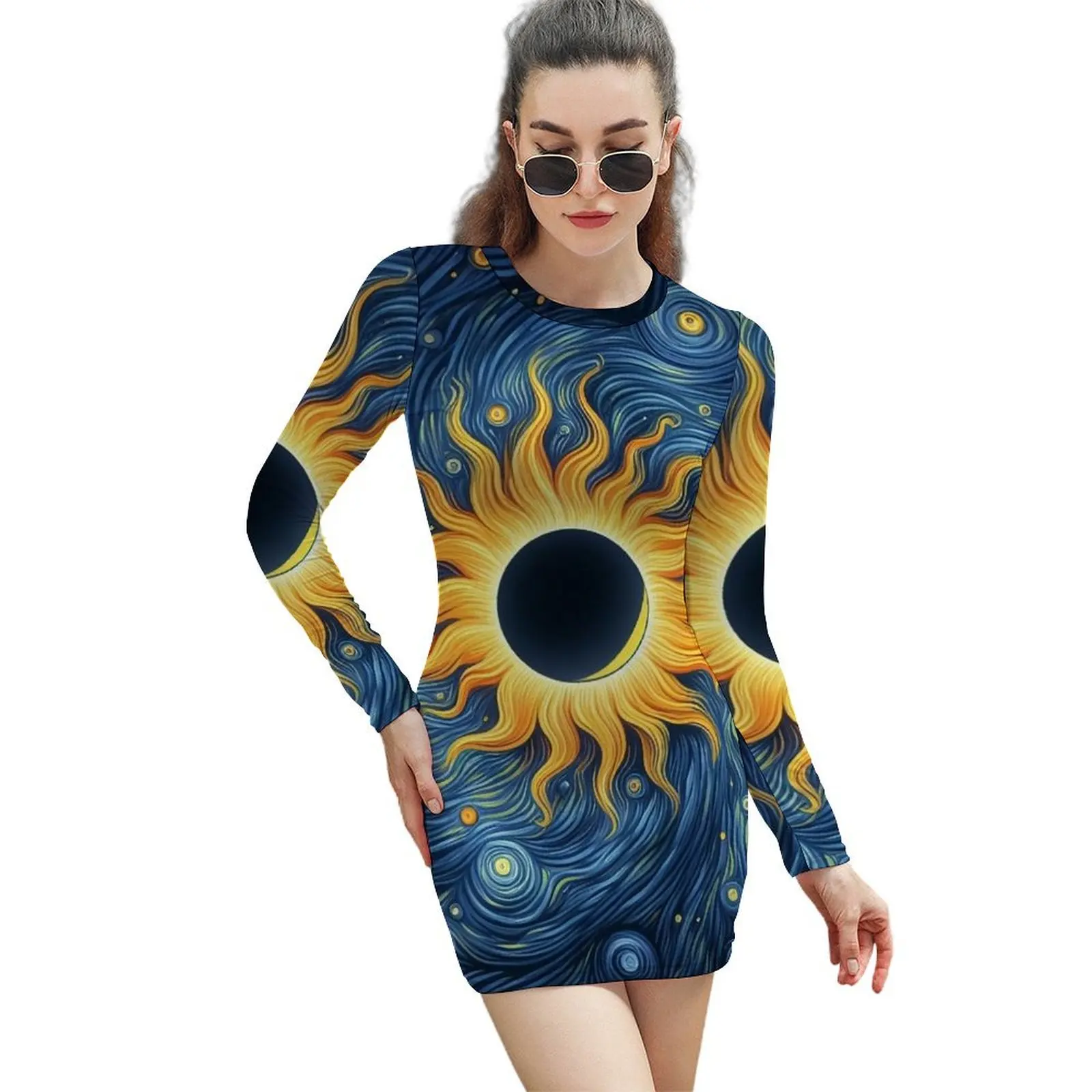 Solar Eclipse Texas - Art Solar Eclipse Long-Sleeved Sheath Dress dress for women 2024 long sleeve dresses Elegant gown