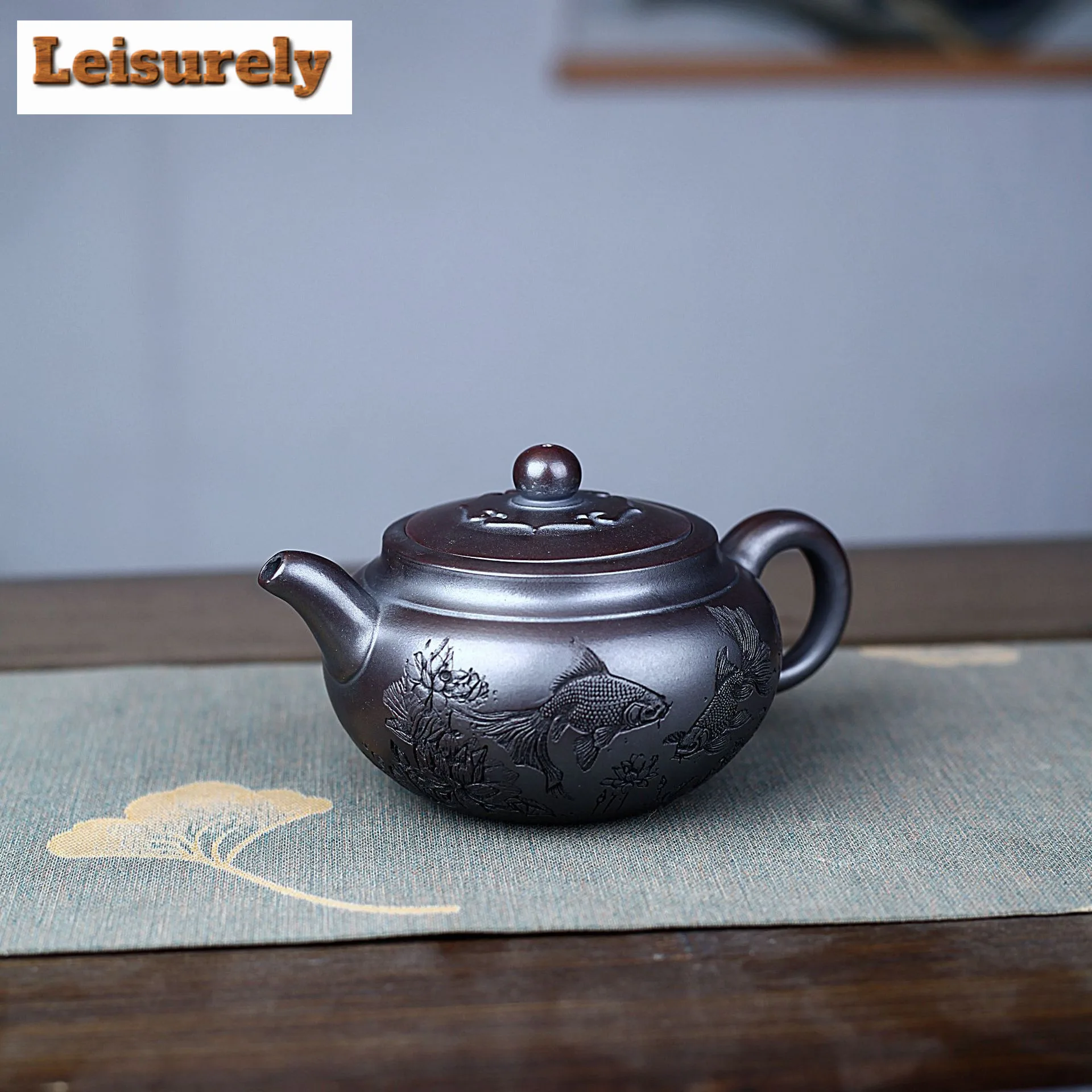350ml Aesthetic Yixing Purple Clay Teapots Handmade Antique Koi Pot Raw Ore Antique Red Mud Tea Maker Kettle Zisha Tea Set Tea
