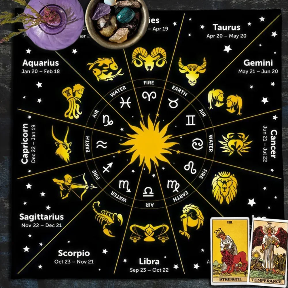 Zodiac Tarot Tablecloth 12 Constellations Altar Cloth Tarot Mat Witchcraft Divination Astrology Board Game Decor Art Poster 6