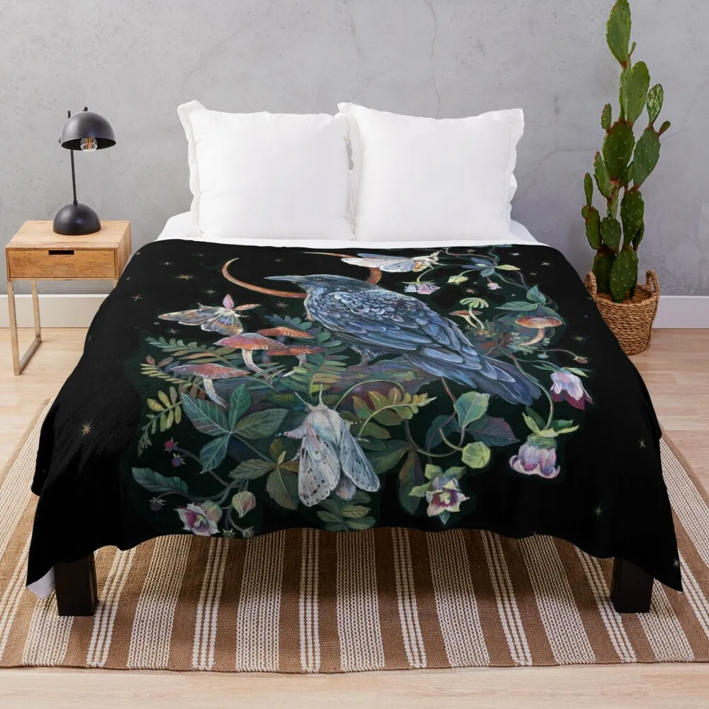 

Moon Raven Throw Blanket Quilt halloween Beautifuls Furry Blankets