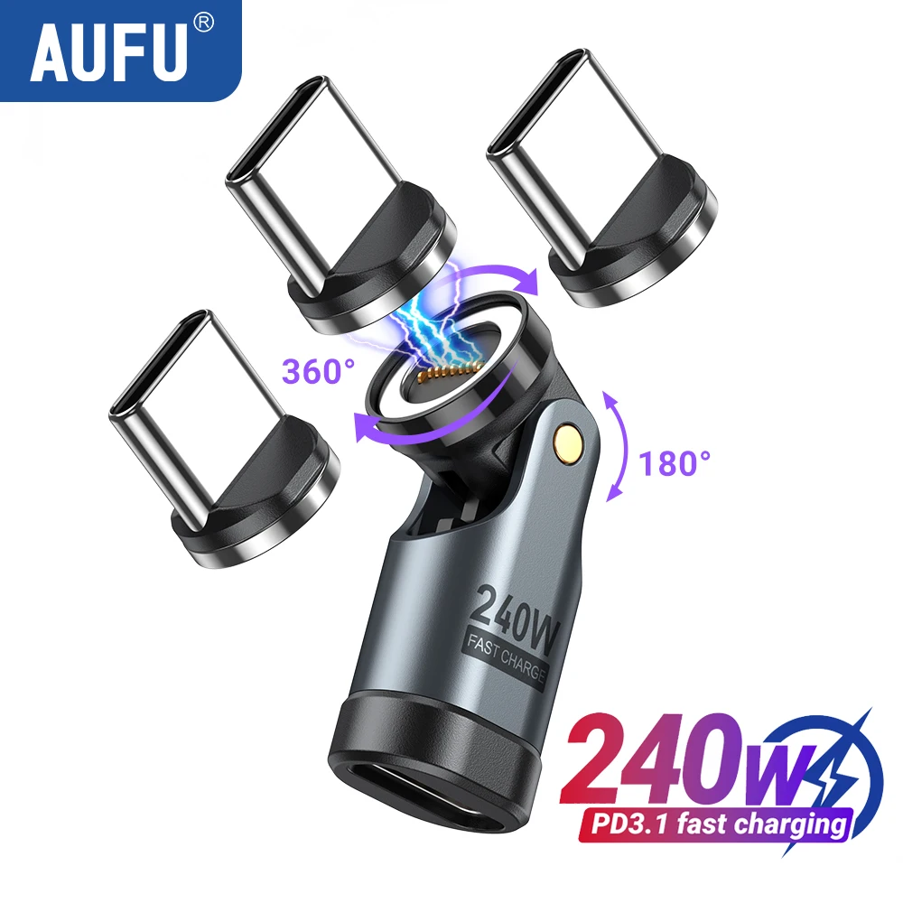 AUFU 3 uds 9Pin 240W adaptador magnético USB C a tipo C OTG convertidor de Cable de carga rápida para iPhone 16 15 MacBook Pro Xiaomi Laptop