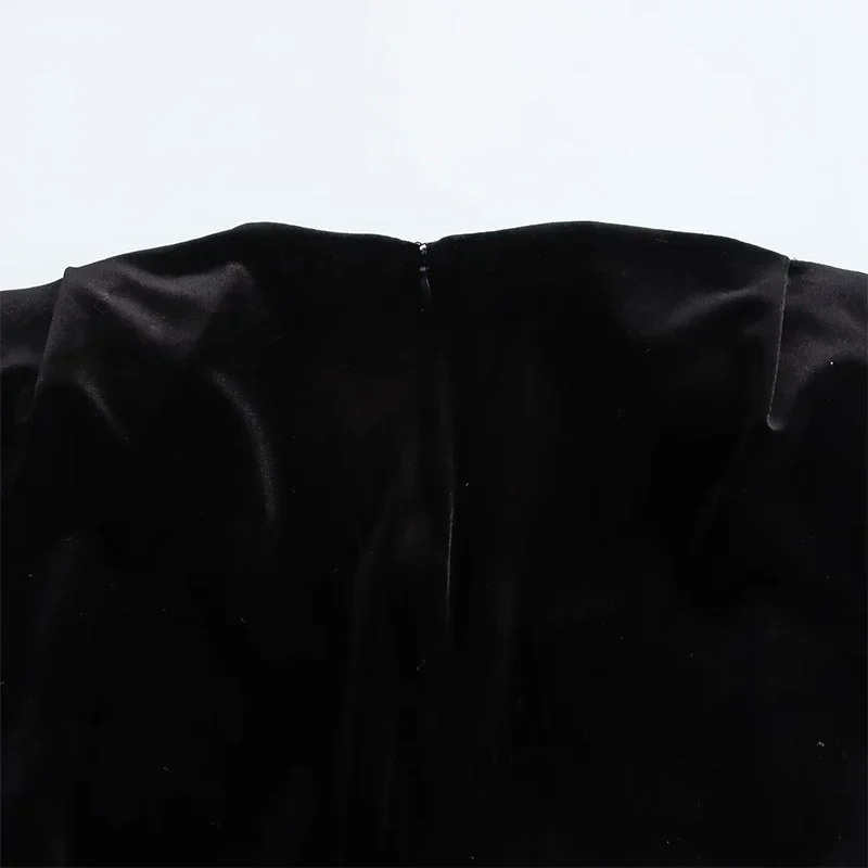 Vestido largo vintage de terciopelo con escote en V para mujer, elegante, sin mangas, plisado, con botones de metal, cintura alta, para fiesta, 2025, vestido de noche para mujer