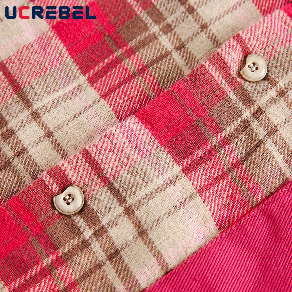 Mens Plaid Long Sleeve Shirts Spring Loose Fit