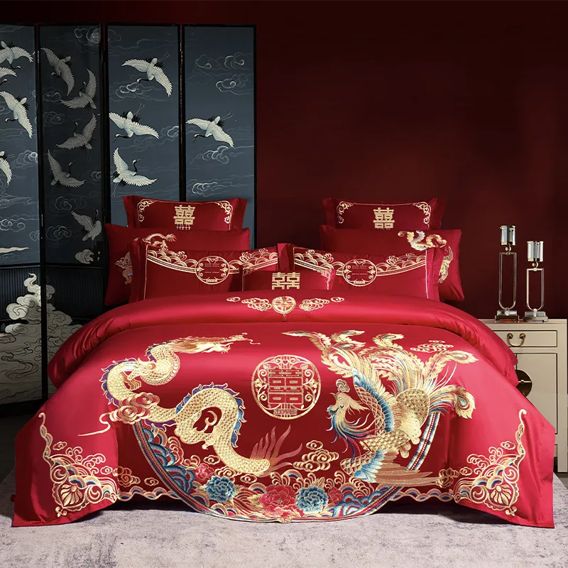Popxstar  Premium Egyptian Cotton Luxury Wedding Bedding Set Flowers Embroidery Organza Lace Ruffles Duvet Cover Set Bed Sheet Pillowcases