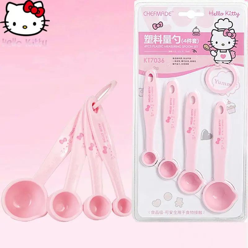 Hello Kitty мерная ложка Sanrios аниме Cinnamoroll, двойная ложка, набор из 4 предметов, инструменты для выпечки, кухонный Бытовой милый подарок