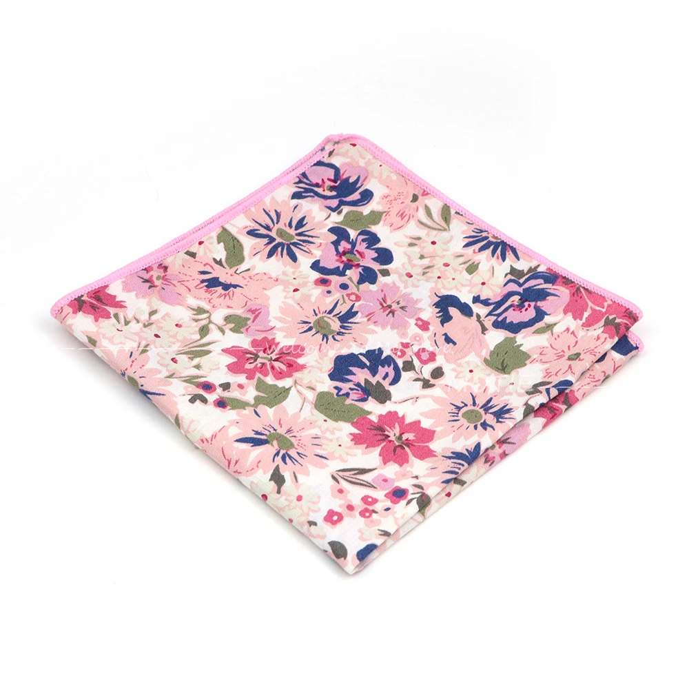Cotton Floral Pattern Handkerchiefs Green Flower Pocket Square Hanky Cravat For Business Wedding Party Shirt Accessories