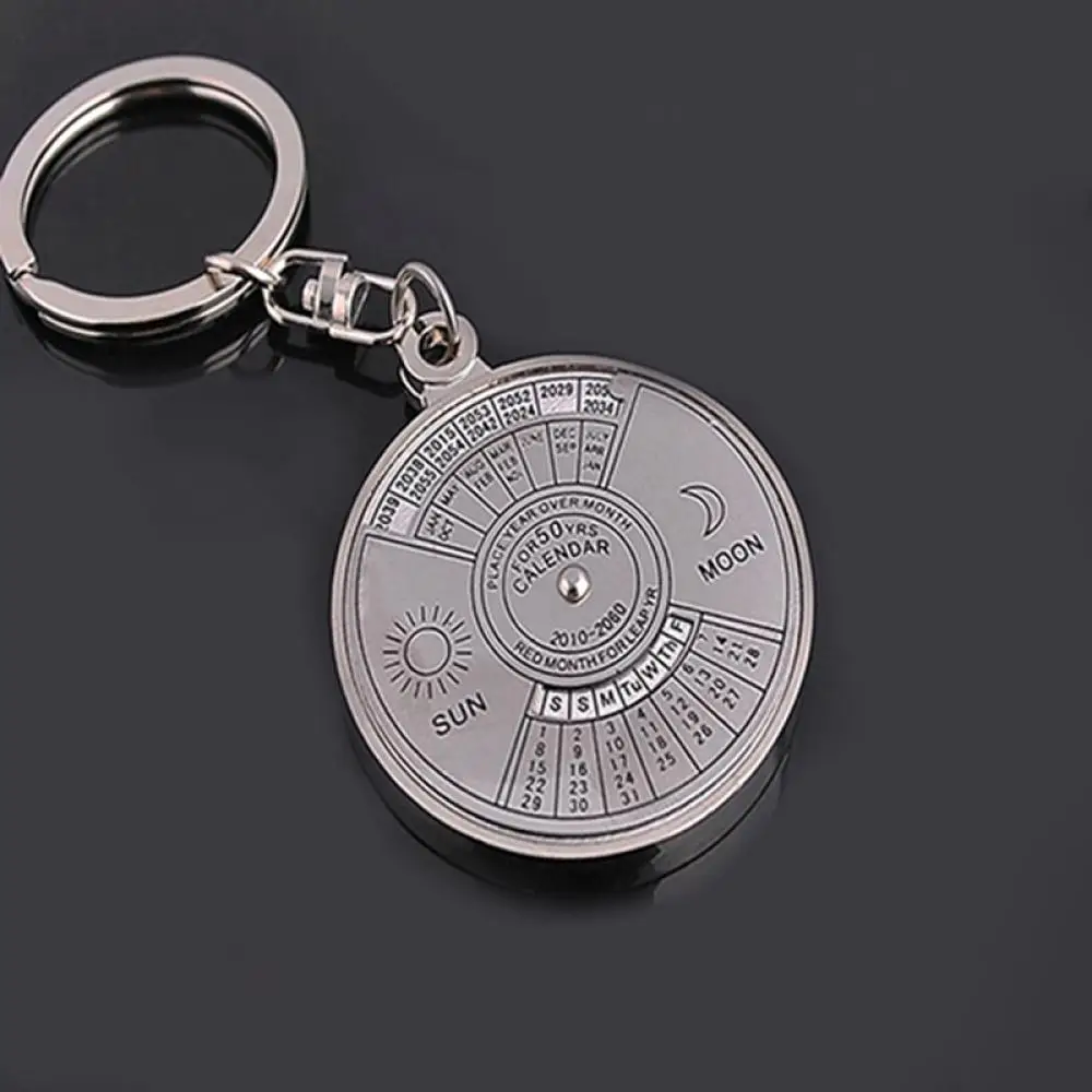 50 Years Perpetual Calendar Keychain Silver Alloy 360 Degree Rotation Calendar Key Chain Ring Keyfob Anniversary Creative Gift phone number plate keychain cat keychain jewelry