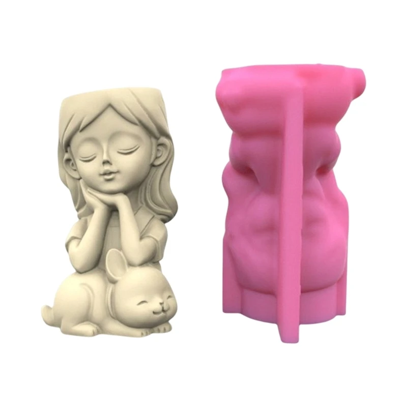 Girl Rabbit Concrete Silicone Pot Mold Succulent Flowerpot Clay Cement Plaster Molds DIY Home Garden Flower Pots Mould