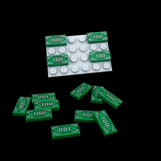 MOC 10 PCS Printed 3069 Green 100 Dollars Building Blocks Banknote Pattern Compatible Education DIY Toys Children Birthday Gifts 5