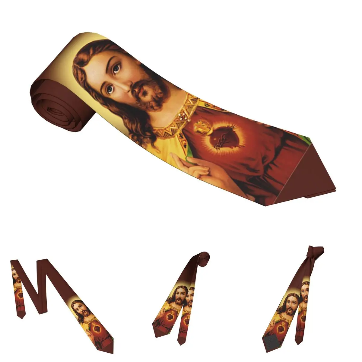Necktie Set Jesus Christ Sacred Heart Unisex Polyester 8 cm Christian God Bless for Men Skinny Accessories Party