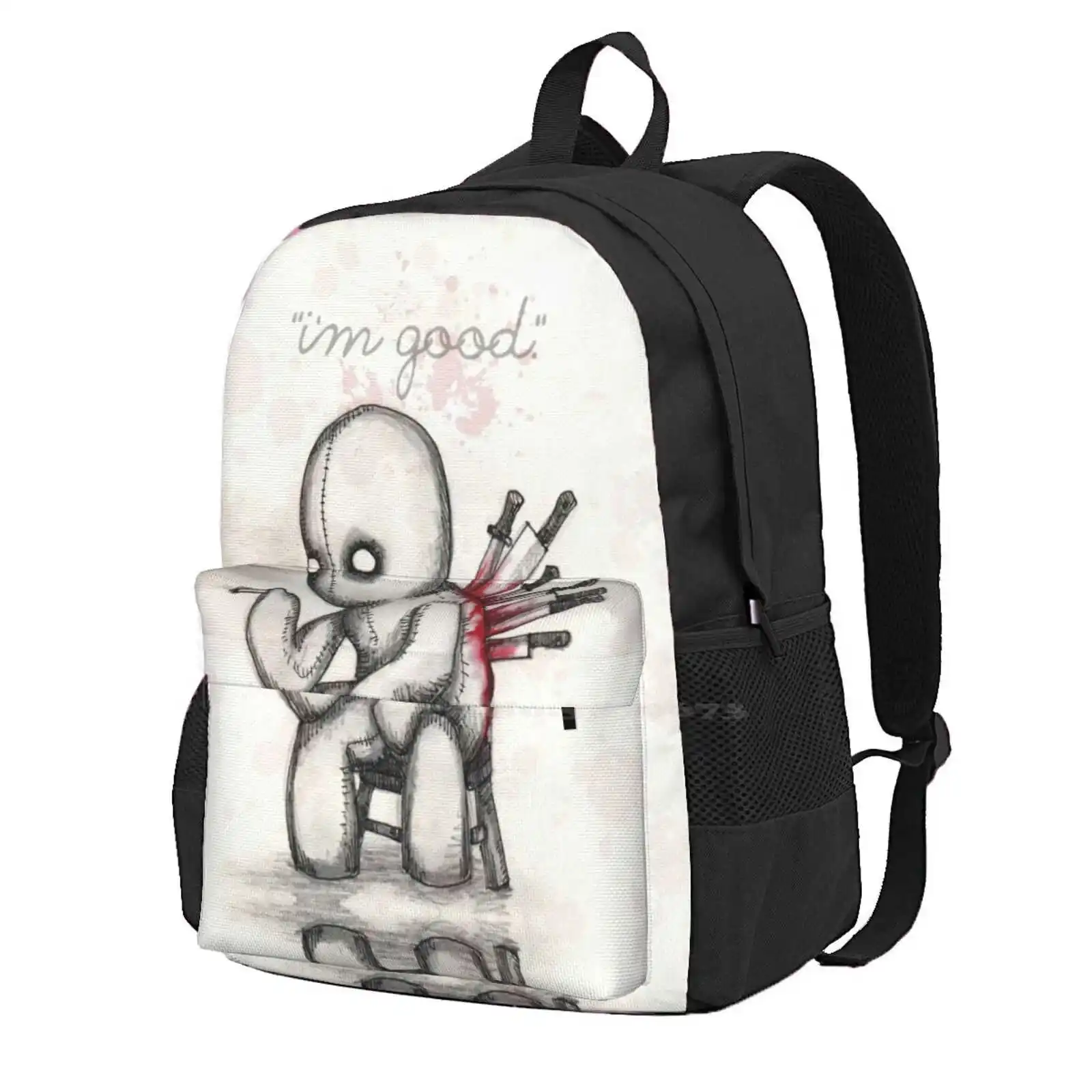 

Back Stabbed Teen College Student Backpack Laptop Travel Bags Back Stab Knife Plushie Doll