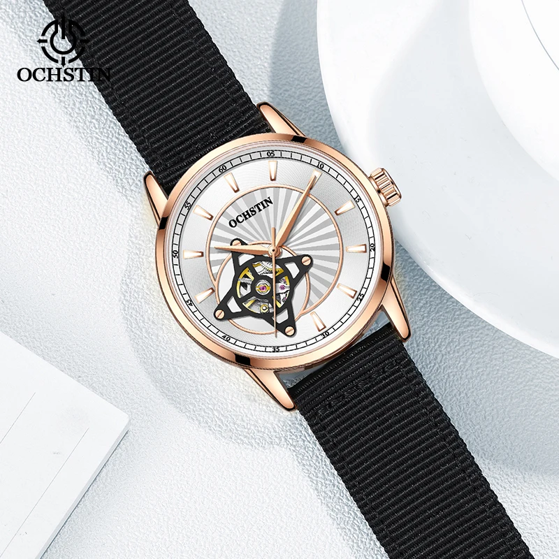 ochstin new 2024 creative creative nylon series simple fashion watches skeleton mechanical movement men's mechanical watches