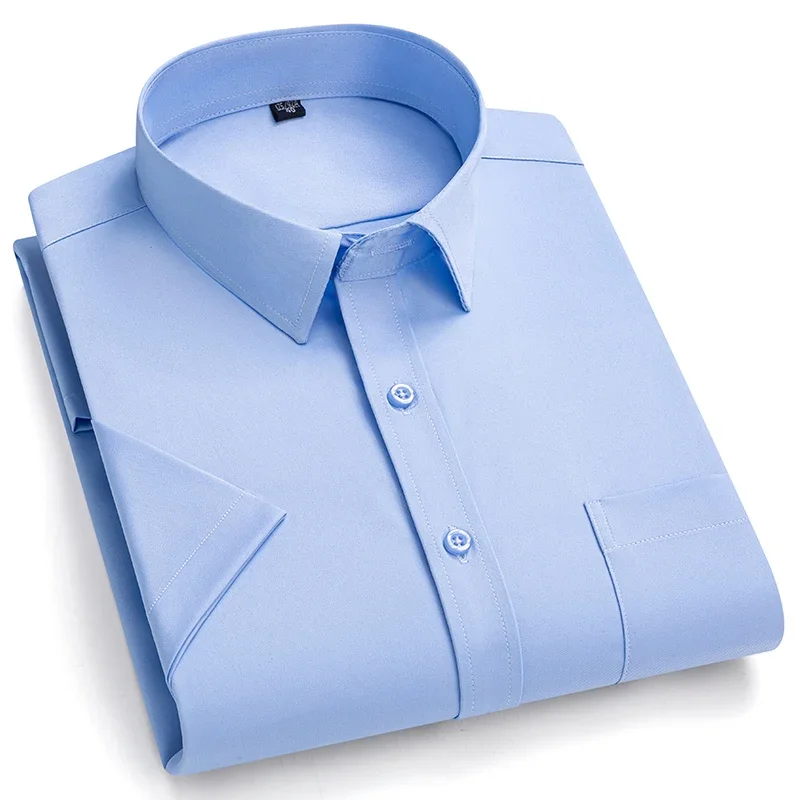 Anti-Wrinkle Men Shirts Short Sleeves Dress Shirts For Men Slim Fit Camisa Social Business Blouse Pocket White Shirt 6XL 7XL 5