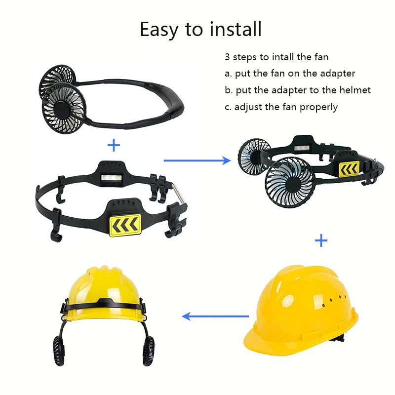 Hard Hat Fan 3 Gear Speed Night Light Cooling Summer Universal Adapter For Most Cap Style Safety Helmet