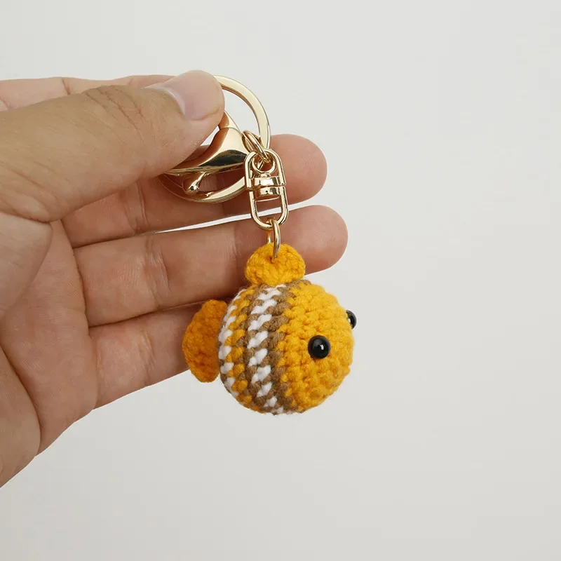 Cute Shrimp Pendant Keyrings Shrimp Doll Crochet Keychain Handmaking Clown Fish Knitting Keyrings For Car Keys Accessories