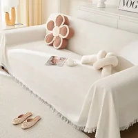 Woven Cotton Sofa Cover Blanket White Grey Sofa Towel for Living Room Furniture Decor Tapestry Couch Cover 1