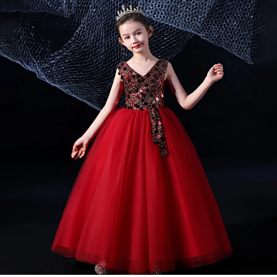 

Teen Girls Elegant Evening Party And Graduation Gown High End Princess Sequined Model Show And Red Carpet Dress 3 To 14 Years