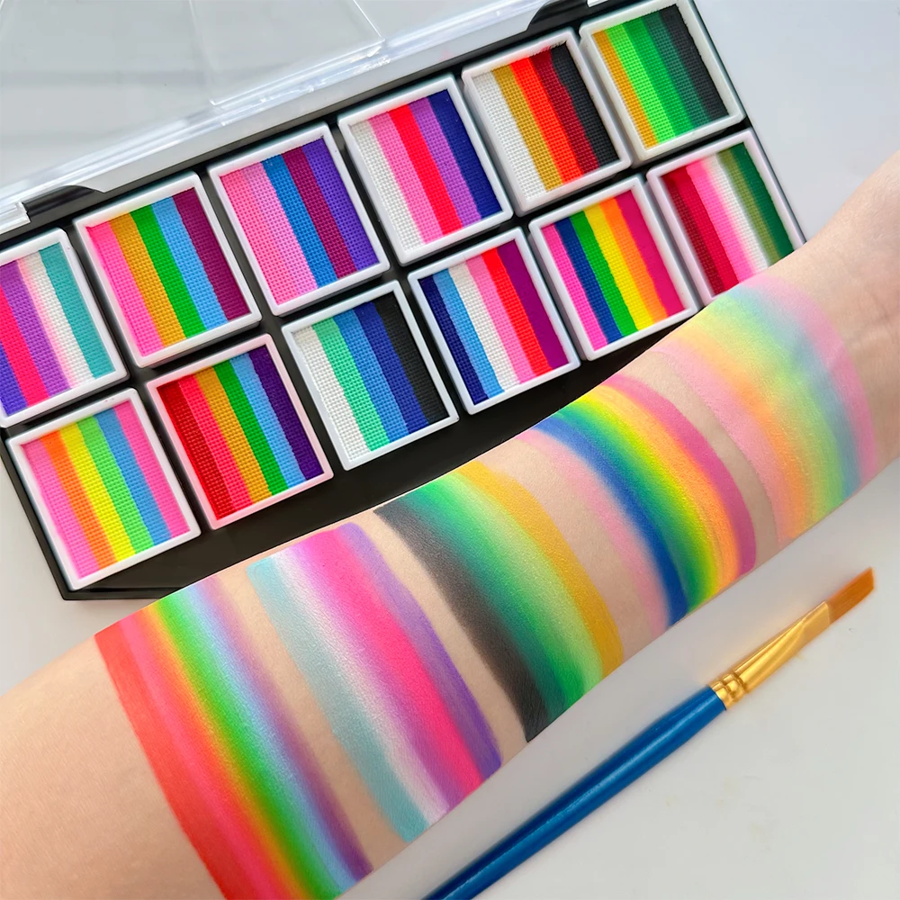 12 Colours Water-Soluble Rainbow Palette Children's Face Body Paint, Halloween Stage Makeup Body Paint Pigments Face Makeup 6