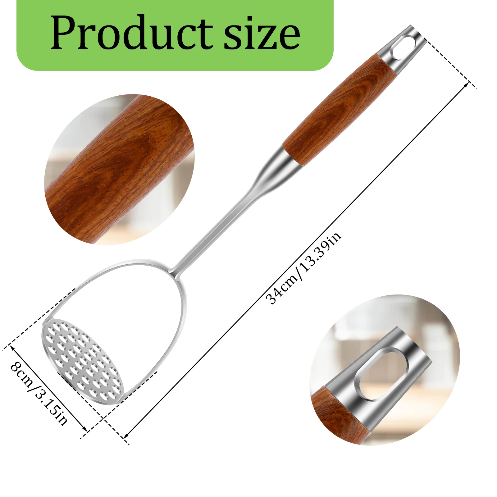 Stainless Steel Mashed Potato Masher Wood Handle Heavy Duty Potato Masher Integrated Kitchen Tool Avocado Beans Potato Masher