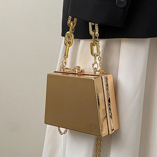 Designer Clutch Bag Gold Silver PVC Box Design Party Evening Chain Shoulder  Crossbody Bags Mini Purses and Handbags - AliExpress