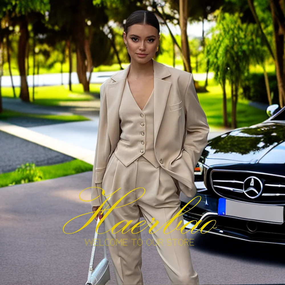 

Khaki Women's Pants Set Three-piece Set (Jacket Pants Vest) High-end Business Office Workwear Formal Outfit